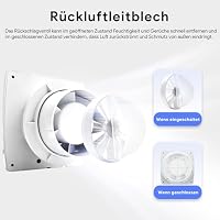 Badlüfter 100mm‑ Feuchtigkeitssensor & Nachlauf für Bad,Küche (schneeweiß) – Ansicht 6