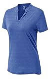 YSENTO Damen Laufshirt Kurzarm Funktionsshirt Sportshirt V-Ausschnitt Atmungsaktiv Yoga Sporthemden Sportbekleidung(Blau,XL)