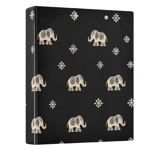 Image of 3 Ring Binder Indian Elephant Black 1.5 inch Binders Three Ring Binders with Clipboard Fit 8.5'' x 11'' Paper 3 Interior PVC Clear Pockets for Office Supplies