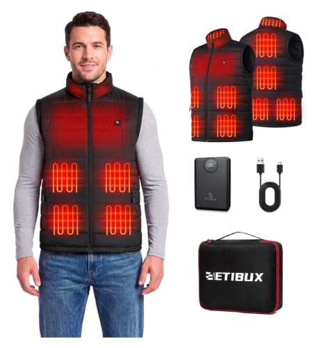 Men's Heated Vest with 12000mAh Battery, 9 Heating Zones Lightweight Vest | Up to 10 Hours Long-Lasting Warmth, Soft Heated collar, 3 Heating Levels, for Hunting, Fishing, Hiking, Golf, Skiing, Outdoor