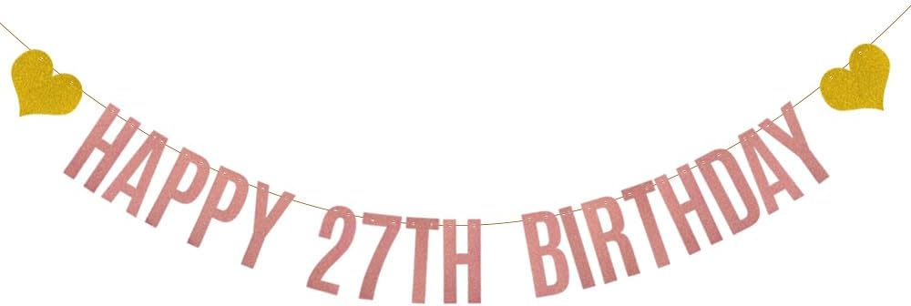 HAPPY 27TH BIRTHDAY Banner, Pre-Strung, Rose Gold Glitter Paper Garlands for 27th Birthday Party Decoratiopns Supplies, Letters Rose Gold,ABCpartyland
