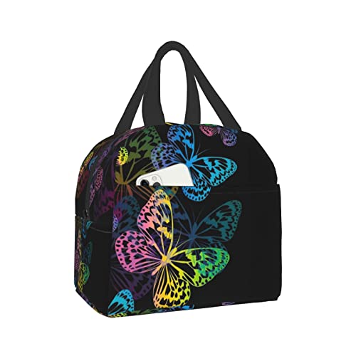 Canesert Lunch Bag With Pocket For Teen Colorful Butterfly Insulated Lunch Box Cooler Thermal Waterproof Reusable Tote Bag For Women Travel Work Hiking Picnic #TOP4