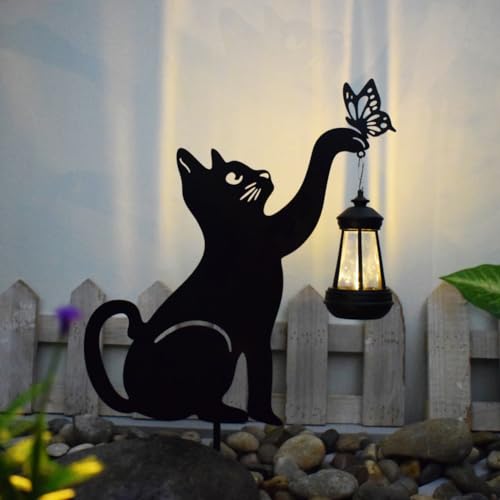 Starnearby Statua da Giardino Esterno Gatto in Metallo 2D con Luce Solare, Sagoma di Gatto da Giardino, Scultura Decorativa da Giardino, Decorazione per Cortile Prato Giardino