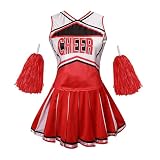 Colorful House Womens Cheerleader Costume Uniform Fancy Dress +Pom Poms (Size M, Red)