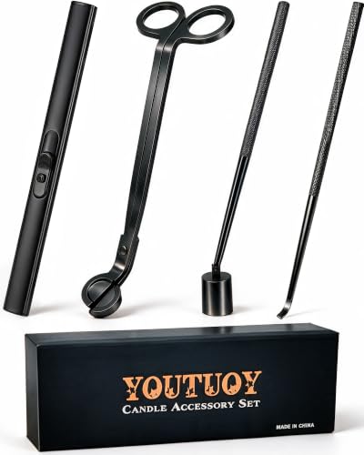 YOUTUOY 4 in1 Candle Accessory Set with Rechargeable Candle Lighter, Candle Wick Trimmer, Candle Wick Snuffer, Candle Wick Dipper, Candle Care Kit (Matte Black)