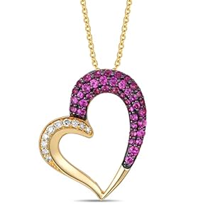 White and Chocolate Diamond with Gemstone Heart Pendant Necklace for Women in 14k Gold (Fancy Brown/H-I, VS2-SI2, cttw) on 18 or 20 Inch Long Chain with Lobster Claw Clasp by LeVian