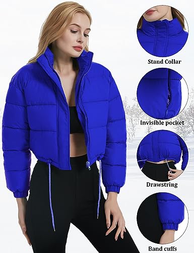 Womens Cropped Puffer Jacket Zip-Up Padded Quilted Short Coats Drawstring Winter Down Coat4