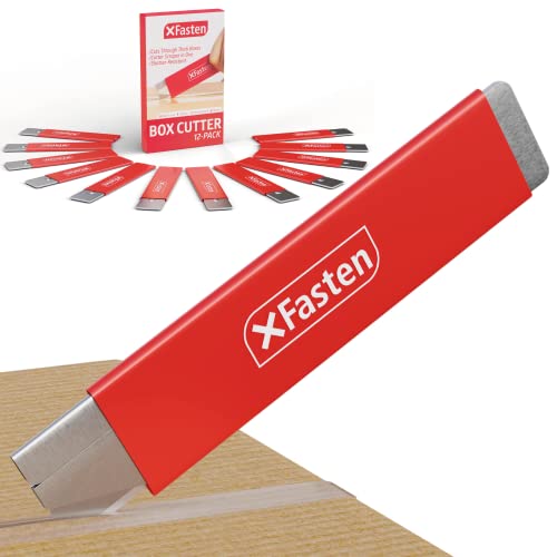 XFasten 12-Pack Retractable Box Cutter with Safety Scraper Bulk Cardboard and Carton Mini Box Cutter Blades Pack | Pocket-Sized and Wiggling-proof Box Opener for Cutting and Scraping