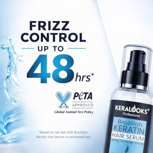 Image of Brazilian Keratin Hair Serum (110 ml) for Dry & Frizzy Hair | Promotes Smooth & Shiny Hair | Upto 48hrs Frizz Control | With Argan Oil, Jojoba Oil & Almond Oil | Hair Serum for Heat Protection