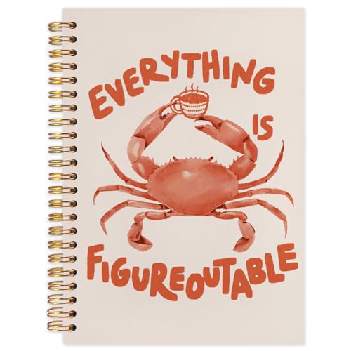 Likjad Inspirational Everything is Figureoutable Crab Spiral Notebook Journal 5.5x8.3, Ocean Beach Crab Journals for Writing, Inspirational Gifts, Motivational Hardcover Notebooks for Note Taking