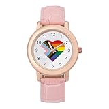 Heart Progress Proud Flag LGBTQ orologio casual da donna sottile display analogico al quarzo orologio da polso con cinturino in pelle