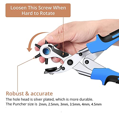 Leather Hole Punch Set, Kamtop 240 Pcs Leather Double Cap Rivets With 1 Pcs Heavy Duty Punch Plier, Belt Hole Puncher Revolving Leather Hole Punch Leather Rivets Tool Kit For Leather Belt Shoes Fabric #TOP5