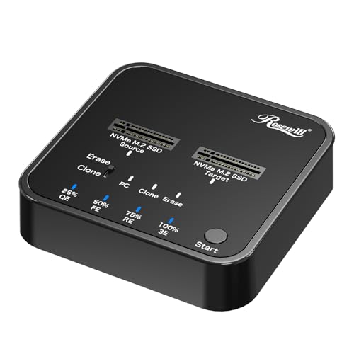 Image of Rosewill M.2 NVMe Cloner + Eraser, M.2 Duplicator Dual Bay NVMe Enclosure, Tool-Free 20Gbps USB3.2 Gen 2X2 SSD to USB Adapter M.2 Docking Station for M Key PCIE NVMe SSD Reader, Offline Clone & Erase