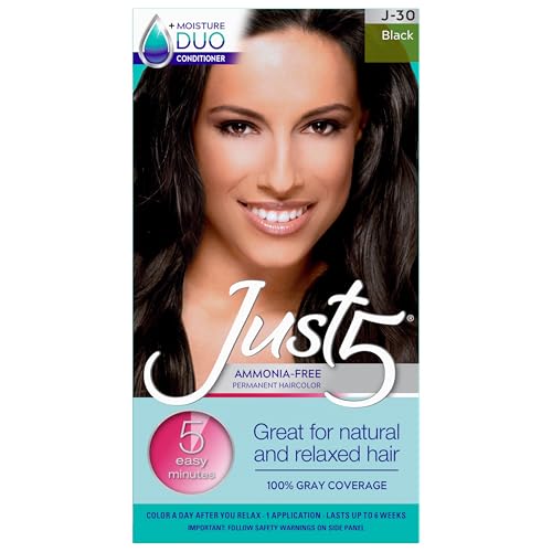 Just 5 Women's 5 Minute Permanent Hair Color with Conditioner, Grey Hair Coloring for Women - Black
