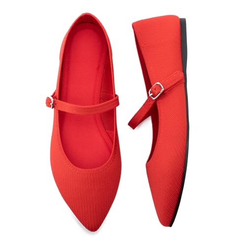 Pointed Toe Flats Knit Ballet Flat Shoes for Women Comfortable wi...