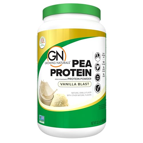 Growing Naturals Raw Pea Protein Powder, Vegan Plant Based Protein, BCAA, Low-Carb, Low-Sugar, Vanilla Blast, 2 Pound (Pack of 1)