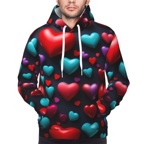 Sweat à capuche hommes cordon serrage pull manches longues imprimé cœur rouge décontracté - 3