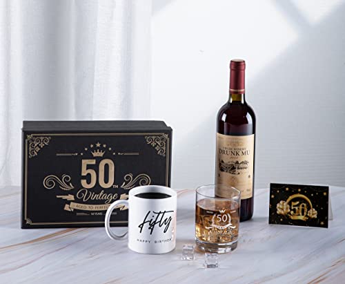 Puged 50Th Birthday Gift Set For Men Or Women With Package Fifty Happy 11 Oz Coffee Mug And Vintage 12 Whiskey Glass Idea Funny 50 Year Old Present Decorations, 2 Piece #TOP5