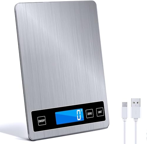 Keukenweegschalen, 33 lb/15 kg digitale keukenweegschalen met LCD-scherm+roestvrij staal+gehard glas, nauwkeurigheid tot 1 g - g/kg/lb: oz/ml/fl'oz -USB of batterij bediend