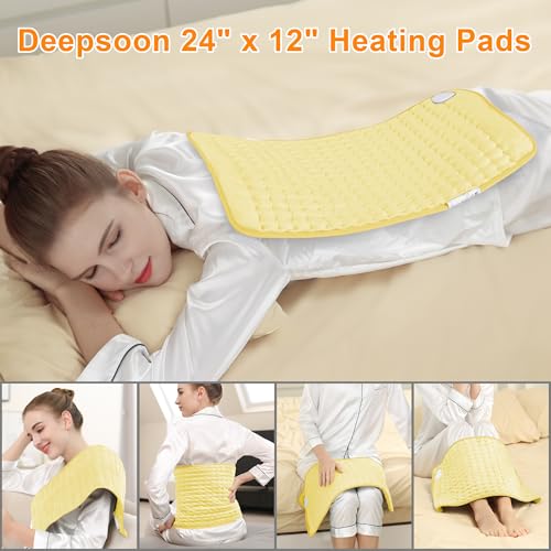 Image of Deepsoon Heating Pad,Electric Heating Pads for Back,Neck,Moist Heating Pad for Abdomen Shoulder Knee Legs,Dry /Moist Heat&Auto Shut Off,Mother's Day Birthday for Men and Women,Light Yellow,24x12 Inch