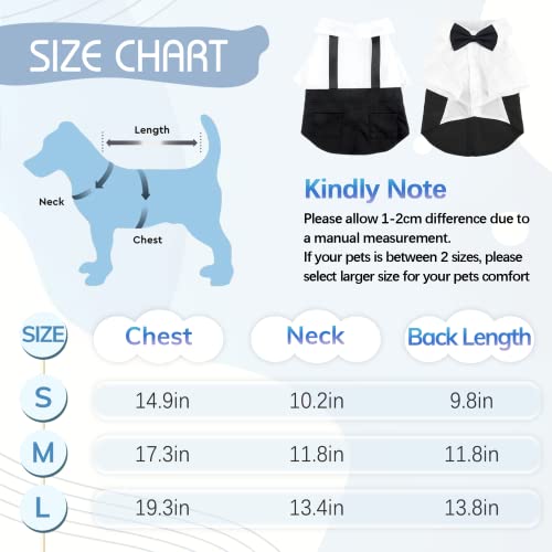 T'chaque Small Dog Tuxedo Suit Pet Costume, Stylish Dog Tuxedo Shirt With Bow Ties Collar, Gentleman Puppy Outfit/Dress/Clothes/Shirts, Holiday Wedding Birthday Party Black/White Business Dress Up L #TOP4