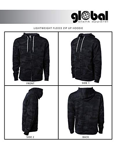Global Blank Slim-Fit Sweatshirts For Men And Women, Lightweight Zip-Up Hoodie, Shadow Camo, Small #TOP1