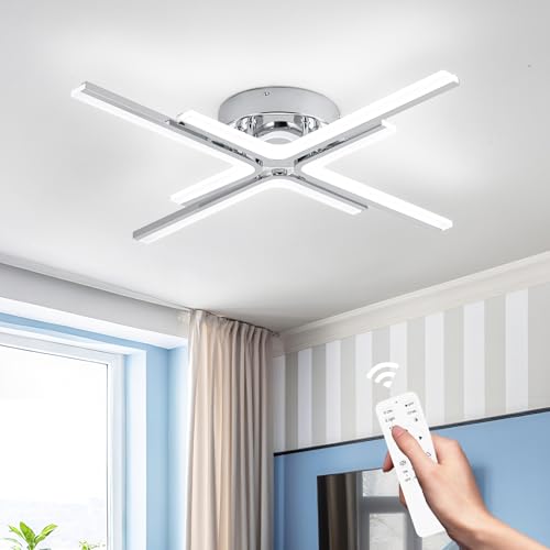JERANDO Modern Ceiling Light Fixture, Dimmable Chrome Flush Mount Ceiling