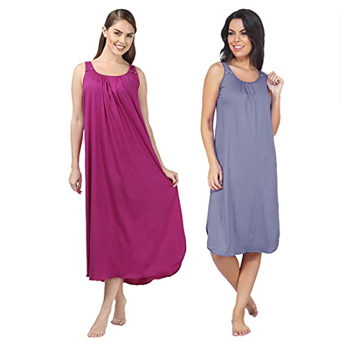 Image of BLAZON Women's Cotton Hosiery Solid Maxi Nighty Slip (Pack of 2) Available Sizes: S, M, L, XL, 2XL, 3XL, 4XL, 5XL