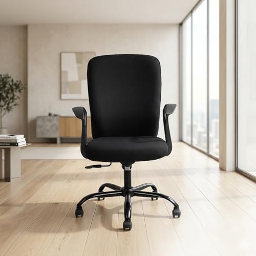 Image of IAFA FURNITURE Mavro Office Chair, Mid Back Upholstery Ergonomic Home Office Desk Chair with Fixed Armrests & Spacious Cushioned Seat | Heavy Duty Metal Base (DIY) (Black)