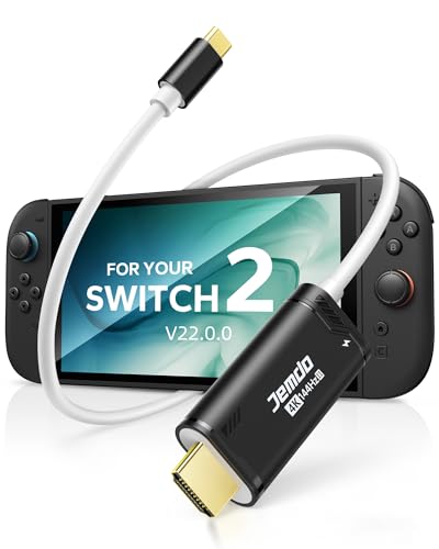 JEMDO Switch 2 ドック付き【V22.1.0にも対応】 HDMI変換ケーブル【2026年新登場】アップデート4K@144 Hz 48Gbps PD100W Type-C to HDMI変換 2m 直接テレビ出力対応 スイッチ2/ Switch（2017モデル）/OLEDなどに対応 軽量化 遅延なし 持ち運び便利 旅行＆出張 小型ドッキングアダプター（黒）