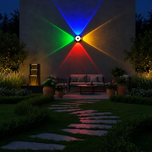 Image of FERA Waterproof Up Down Led Wall Lamp, Aluminium IP65 Body 4+1 Ray, Multycolor, Indoor /Outdoor Decorative Wall Sconce Light, (Ironman Color)