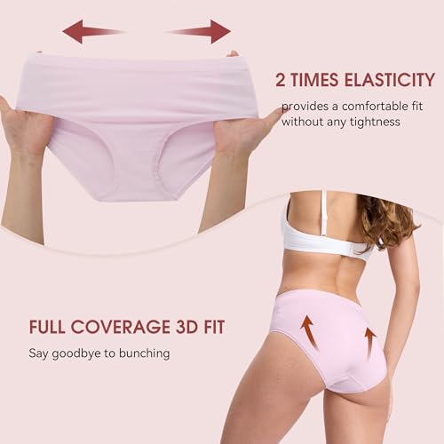 BAMBOO COOL Women's Underwear Mid Waisted Brief Ladies Seamless Panties Moisture Wicking Stretchy Full Coverage 5 Pack4