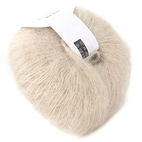 Wool Yarn for Knitting, 12 Colors Soft Thin Angora Mohair Yarn Hand Washable Long Wool Yarn DIY Scarf Crochet Thread Supplies for Craft Projects(Beige)