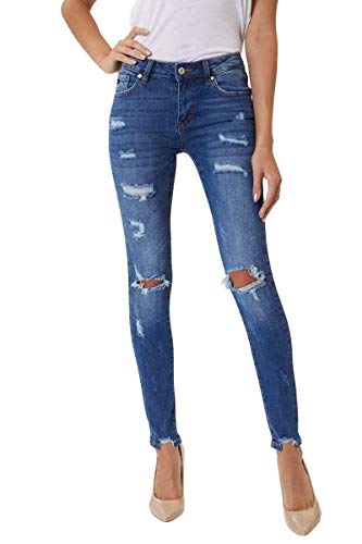 Kan Can Women s Mid Rise Super Skinny Jeans - Distressed - KC5055 D 11 29