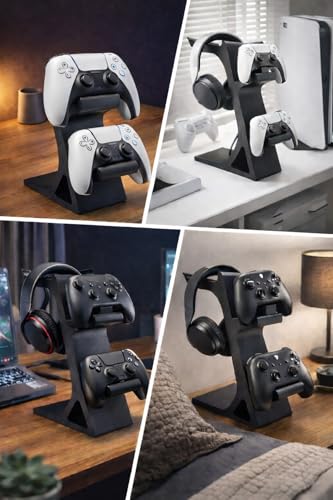 Image of Dual Controller & A-Stand for PS5 and Xbox - Gaming Headset Holder & Controller Organizer | PlayStation 5 Accessories | Black