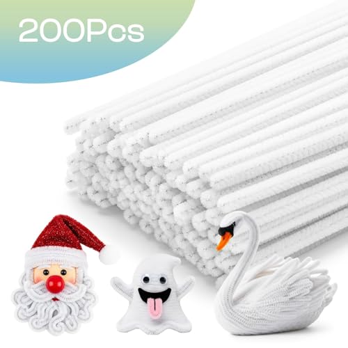 Image of Caydo 200 Pieces White Pipe Cleaners Craft Chenille Stems for DIY Art Creative Crafts Party Valentine's Day Decorations (12 Inch x 6 mm) (Pack of 2)