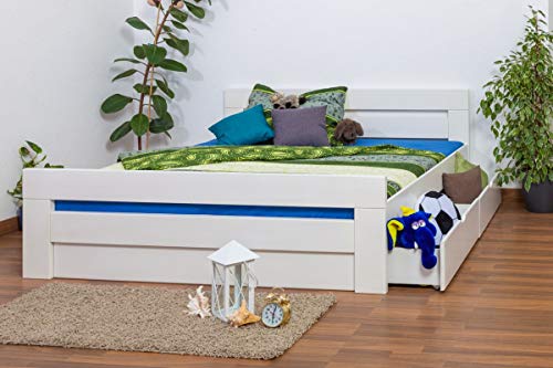 Steiner Shopping GmbH Doppelbett/Funktionsbett Easy Premium Line K6 inkl. 2 Schubladen und 1 Abdeckblende 180 x 200 cm Buche Vollholz massiv weiß lackiert