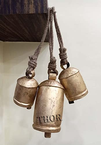 Vintage Rustic Lucky Tin Metal Cow Bells Handmade Set Of 3 Giant Harmony Cow Bells Huge Bells On Rope Christmas Décor 3" 4" 5" Bells Rustic Vintage Home Decor Gifts #TOP5