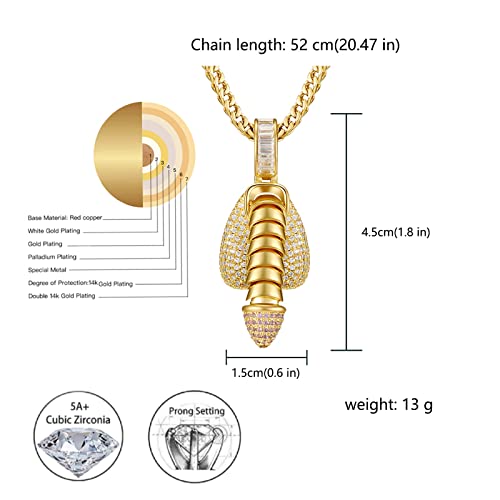Phengel 14K Gold-Plated 5A+ Cubic Zirconia Funny Unisex Hip Hop Necklace Jewelry Birthday Gifts For Men Women Girls Teenage Chain Lenght: 20” (Small, White) #TOP2