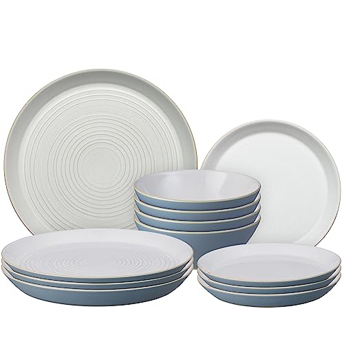 Denby Impression Blue - Vajilla para 4 personas - Juego de vajilla de cerámica de 12 piezas - Vajilla apta para lavavajillas y microondas - 4 platos llanos, 4 platos pequeños, 4 cuencos de cereales - Denby Impression Blue - Vajilla para 4 personas - Juego de vajilla de cerámica de 12 piezas - Vajilla apta para lavavajillas y microondas - 4 platos llanos, 4 platos pequeños, 4 cuencos de cereales -