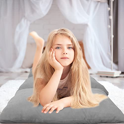 Pillow Bed Floor Lounger Cover Only, 88" X 26" Floor Pillow Cushion Seat Couch Recliners Casing For Adults & Kids Reading Nook Tv Games Sleepover Slumber Party Playing Room Decoration,Grey #TOP5