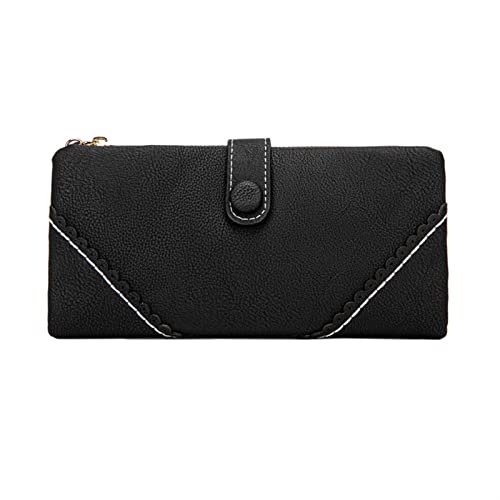 FJZFXKZL Portefeuille Femme Portefeuille Long for Femmes Mat Puce Portefeuille de téléphone en Cuir Porte-Monnaie Femelle Porte-Monnaie Femelle Porte-Cartes Portefeuille (Color : Le Noir) Cover