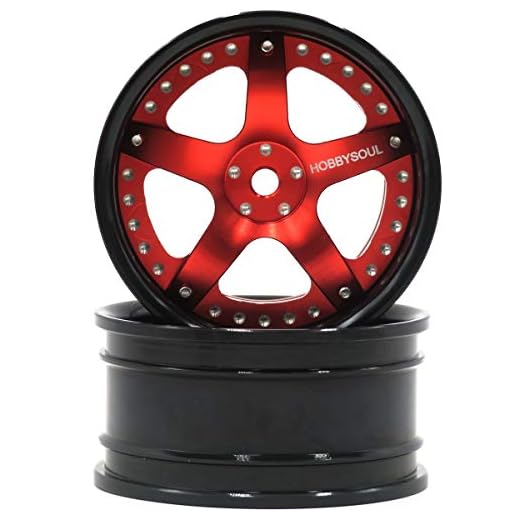 hobbysoul 2pcs RC 1/10 Aluminum Alloy Wheel Rims Hex 12mm Adjustable Offset Black & Red Color Fit 1:10 RC On Road Drift Touring Car Tires