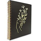 akeke Women Hand Flower Minimalist Line Art Hardcover Spiral Notebook/Journal, Gold Foil Words, Gold