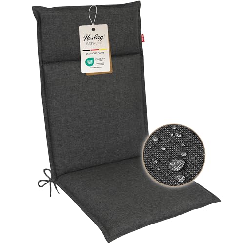 Herlag Polsterauflage Bea Hochlehner 120x50x4,5cm | Wasserabweisende Gartenstuhlauflage Fleckschutz | Bequeme Camping Sitzauflagen | Pflegeleichte Easy-Line | Öko Tex 100 | 1 Polster | Anthrazit