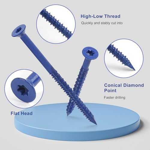CHENGFIX Concrete Screws Kit, 49-Piece, 5 Sizes, Flat Head, Torx Drive, Blue, with Drill Bit, 1/4x1-1/4 to 1/4x4 (30, #1/4x4) by Generic - Image 2
