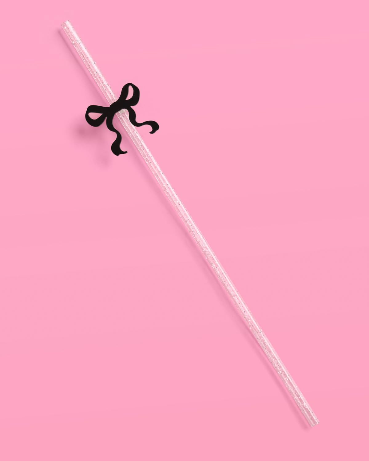 xo, Fetti Black Bow Reusable Straws, 12pcs - Clear Glitter Plastic | Birthday Drink Decorations, Coquette Drinkware, Tying the Knot Party Favor, Bachelorette Decor