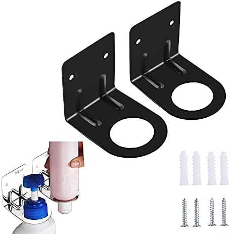BiJun Soap Pump Bottle Dispenser Wall Mounted, Soap Dispenser Holder Stand Storage Hanging Rack Shampoo Shelf Free Variable Diameter Ring ,Big Bottle and Small Bottle Can be Changed (Black)