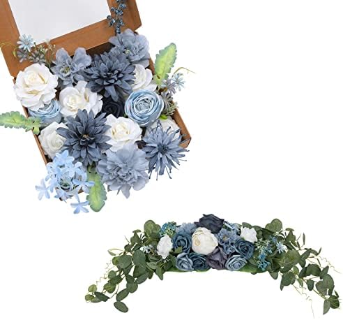 SHACOS Blue Artificial Flowers Combo for DIY Wedding Bouquets Centerpieces Faux Flowers Wedding Arch Flowers