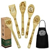 Sloth Gifts for Women, Kitchen Cooking Utensils Set include Unique Bamboo Cooking Spoons Apron, Personalized Christmas Mother's Day Housewarming Gift Idea for Mom